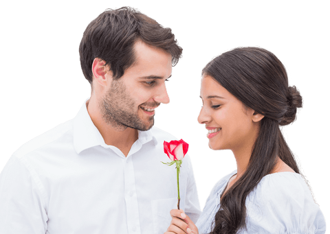 Romantic Couple on Transparent Background Holding Rose