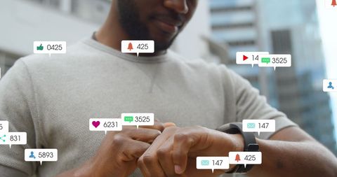 Social Media Notifications Surrounding Man Using Smartwatch - Download Free Stock Images Pikwizard.com