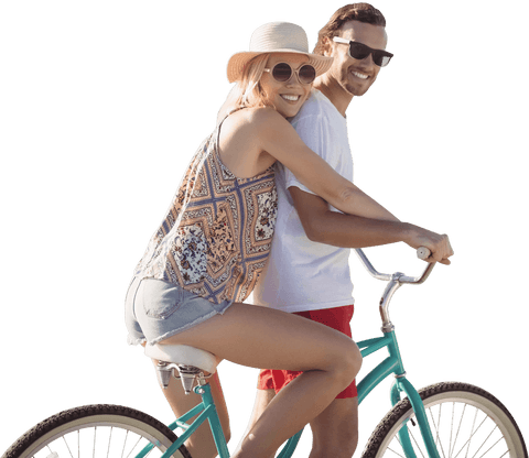 Happy Couple Riding Bicycle with Transparent Background