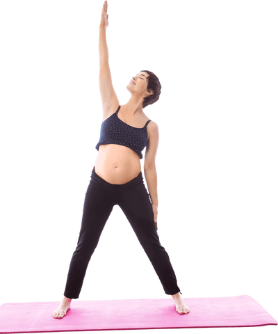 Transparent Pregnant Woman Stretching on Yoga Mat Outdoors