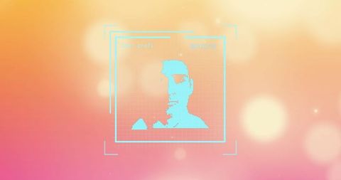 Digital interface with pixel portraits on gradient background