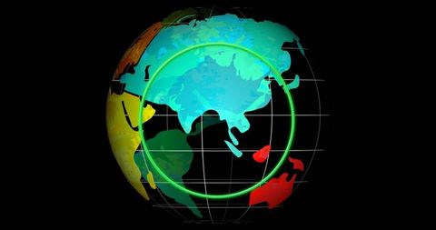 Digital illustration of colorful globe with highlighted continents