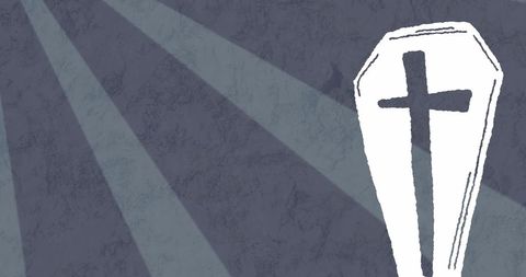 Gothic Coffin Illustration with Dark Rays Background