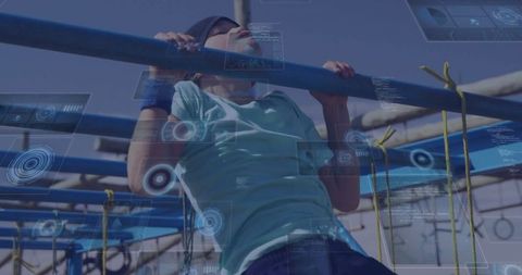 Boy Conquering Obstacle Course in Outdoor Fitness Challenge