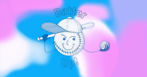 Playful cartoon baseball character with cap and bat illustration