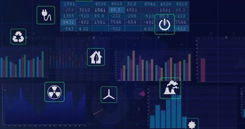 Sustainability dashboard with energy analytics and eco icons