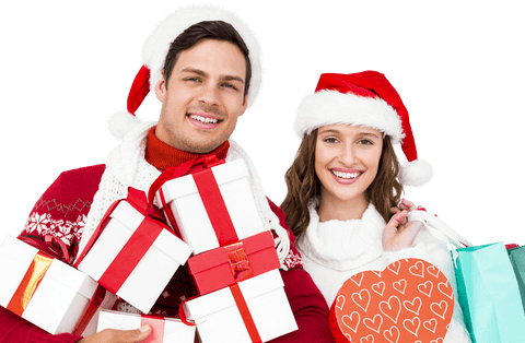 Transparent Happy Couple With Gift Boxes and Shopping Bags