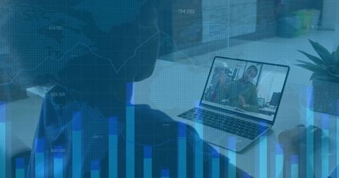 Virtual meeting overlaying data visualization in office