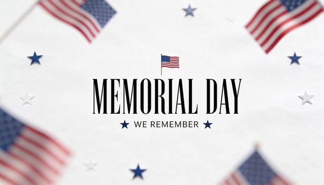 Minimalist memorial day typography poster with american flag icon and stars solemn tribute