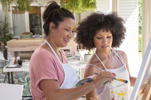 Mother and daughter sharing artistic time outdoors