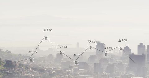Digital Financial Data Amid Urban Cityscape