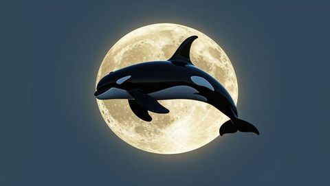 Orca breaching under moonlit night sky