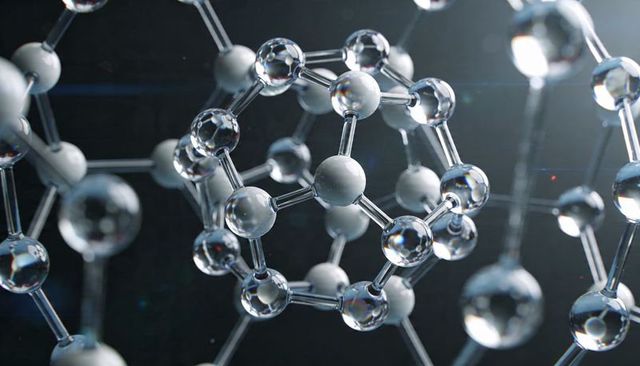 Glass molecular cage showcasing fullerene nanostructure with reflective highlights