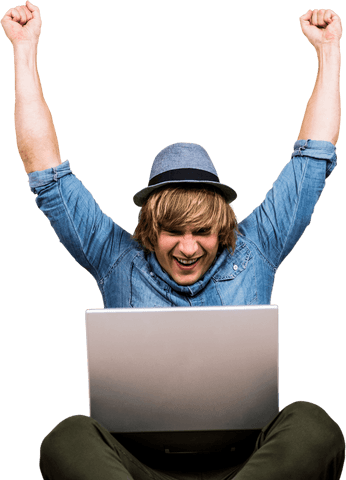 Transparent Happy Hipster Celebrating Online Success with Laptop - Download Free Stock Videos Pikwizard.com
