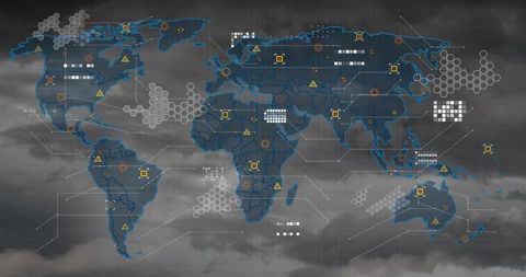 World Map on Futuristic Dark Theme Digital Interface