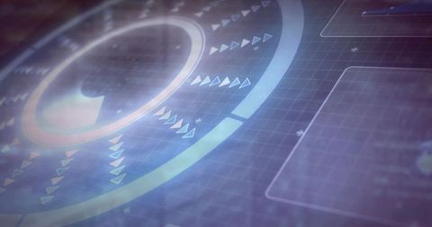 Futuristic Rotating HUD Interface Neon Circular Dashboard Triangular Arrow Markers Cyan Glow