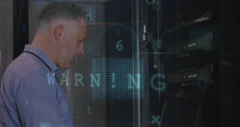 IT Engineer Troubleshooting Server with Warning Notification