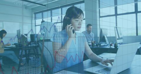 Businesswoman Analyzing Financial Data, Digital Interface Concept