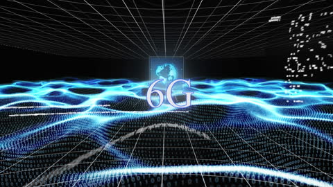 Abstract 6G Technology Concept with Digital Waves and Data Binary