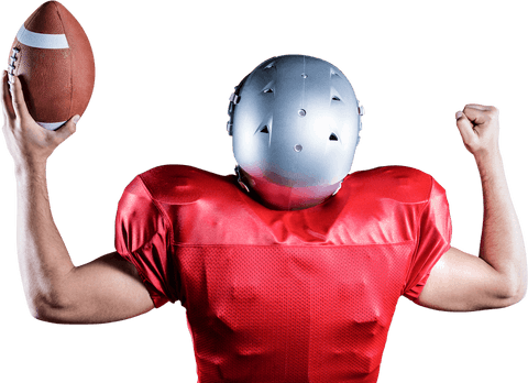 Transparent excitement of american football player holding ball