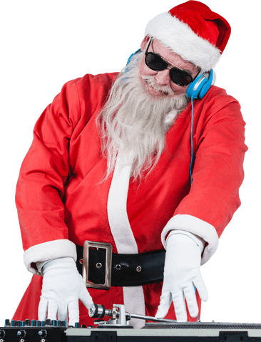 transparent dj santa claus hilariously mixing tracks at turntables - Download Free Stock Videos Pikwizard.com