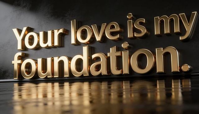 Shining gold 3d typography your love is my foundation on glossy reflective floor