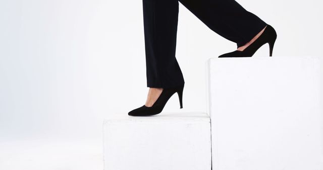 Businesswoman in Black High Heels Climbing White Steps - Download Free Stock Images Pikwizard.com