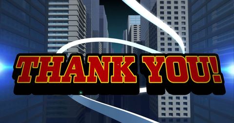 Digital Thank You Text Over Modern Cityscape Background