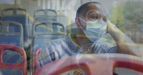 Wearing mask on public transport with digital overlay