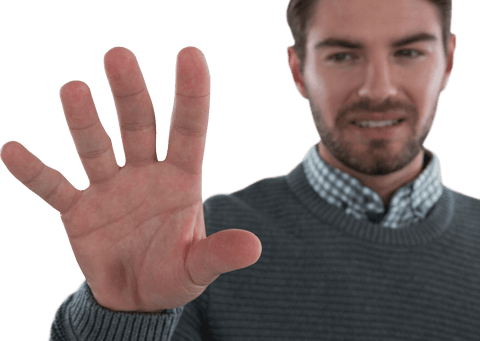 caucasian man touching virtual screen with transparent background - Download Free Stock Videos Pikwizard.com