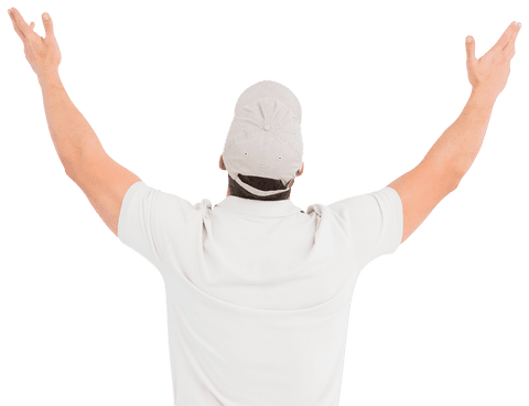 Celebrating Man with Arms Raised on Transparent Background