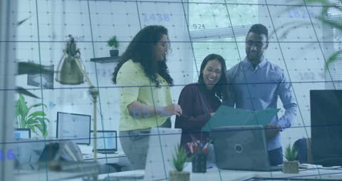 Diverse Rise: Professionals Collaborating with Financial Data Overlay