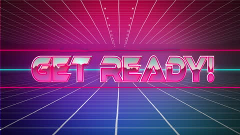 Retro Futuristic Get Ready Text with Grid Background