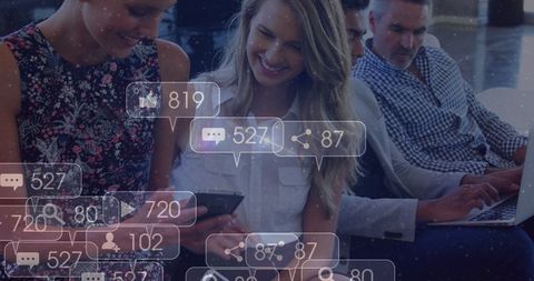 People engaging with social media on smartphones