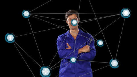 Digital Network Over Layered Portrait of Professional Man