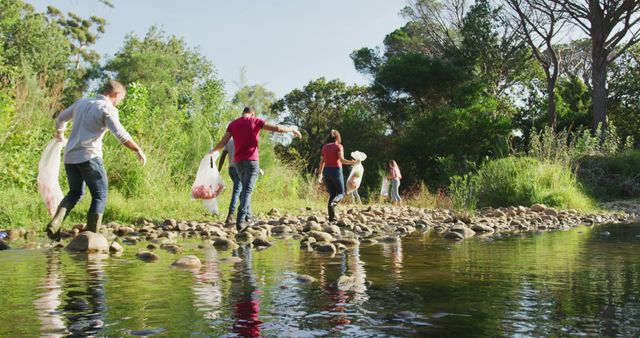 Group of Volunteers Cleaning Up Riverbank - Download Free Stock Images Pikwizard.com