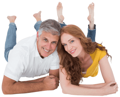 smiling mature couple lying on floor on transparent background - Download Free Stock Videos Pikwizard.com
