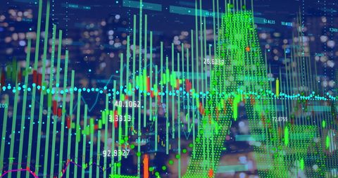 Digital Data Visualization Over Cityscape With Glowing Green Charts - Download Free Stock Images Pikwizard.com