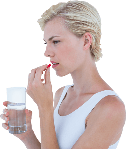 woman with glass of water taking red pill on transparent background - Download Free Stock Videos Pikwizard.com