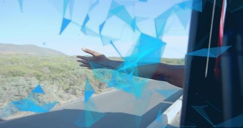 Abstract Futuristic Concept with Outstretched Arm and Blue Polygons