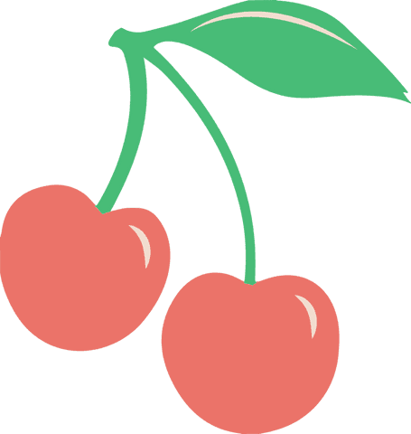 Flat design cherries on transparent background with green leaf