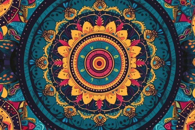 Multicoloured mandala design, created using generative ai technology. Colour, pattern, design, symbol and spirituality concept digitally generated image.