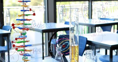 Scientific Classroom with Chemical Equipment and Mathematical Formulas - Download Free Stock Images Pikwizard.com