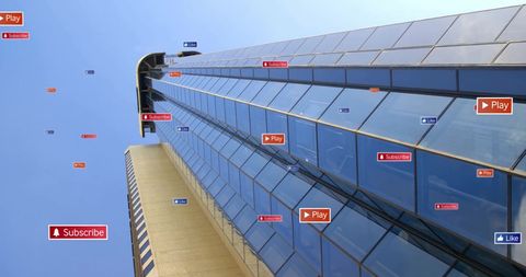 Interactive Digital Elements on Modern Glass Skyscraper - Download Free Stock Images Pikwizard.com