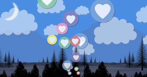 Heart Icons Floating Over Night Landscape Conceptual Illustration - Download Free Stock Images Pikwizard.com