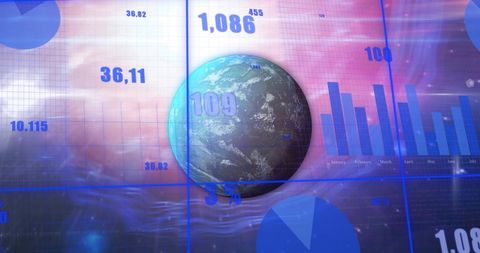 Global data processing concept with planet and charts
