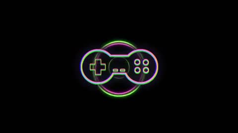 Neon Game Controller Icon Glowing on Black Background