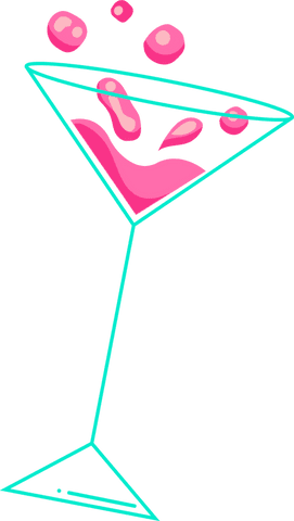 Modern Geometric Martini Glass with Pink Splash on Transparent Background