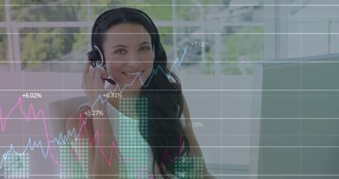 Timely Data Analysis with Businesswoman Using Phone Headset - Download Free Stock Images Pikwizard.com