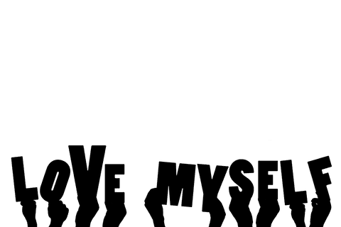 Transparent illustration of hands with love myself message